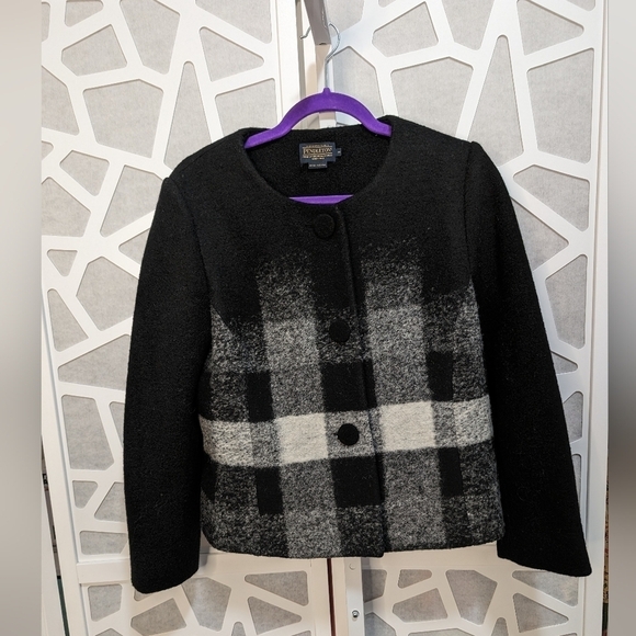 Pendleton Jackets & Blazers - Pendleton Black Plaid button up retro crop coat, Blue Label